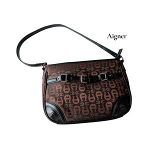 Etienne Aigner Brown Black Logo Shoulder Bag Y2K Monogram Zip Purse